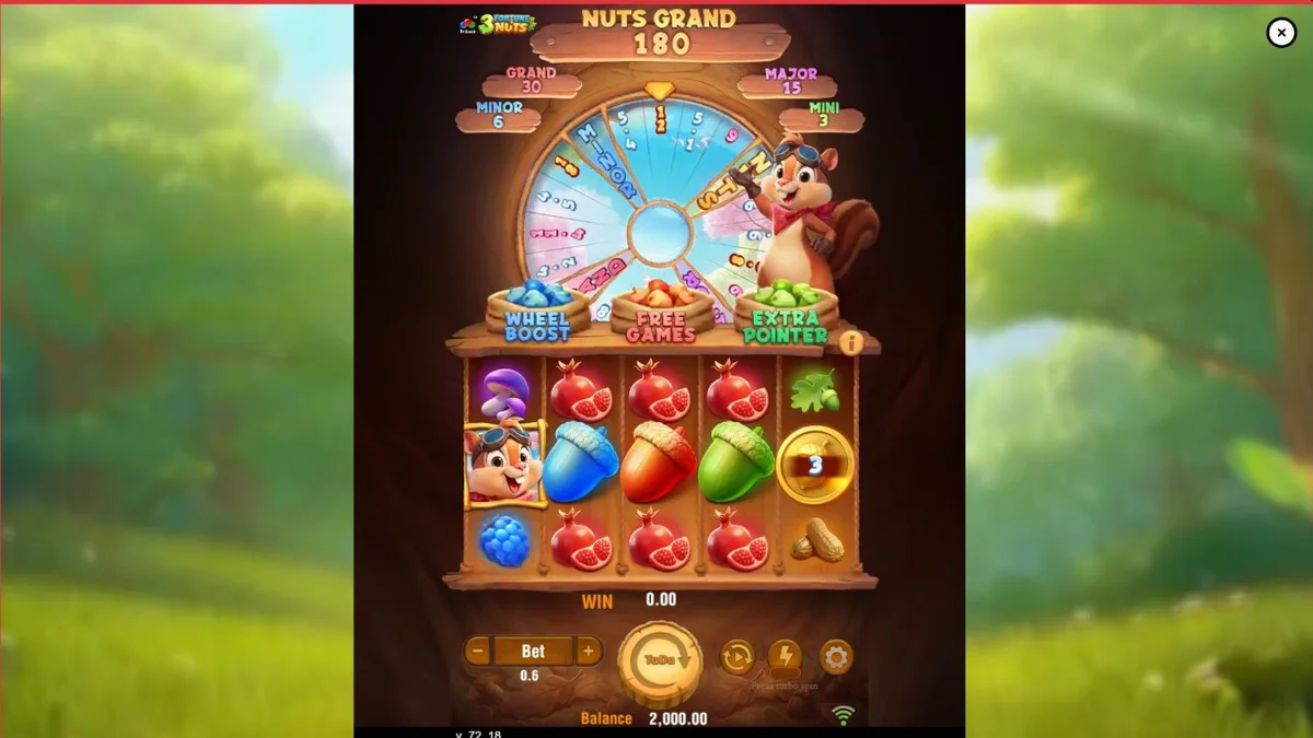 Tampilan visual slot 3 Fortune Nuts dengan tema hutan dan tupai