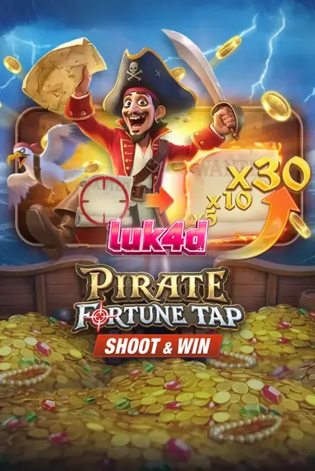 Tampilan visual permainan slot Pirate Fortune Tap dengan latar belakang laut dan meriam.